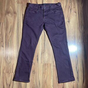 John Varvatos Bowery Pant Jean Burgundy Wine Bordeaux Slim Straight Fit Size 32